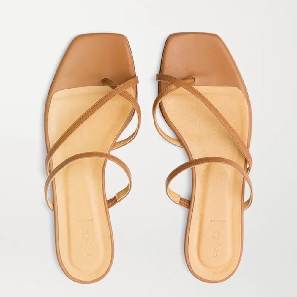 Aeyde Marina Leather Strappy Square‎ Toe Flat Sandals Summer Hazelnut Tan Size 8